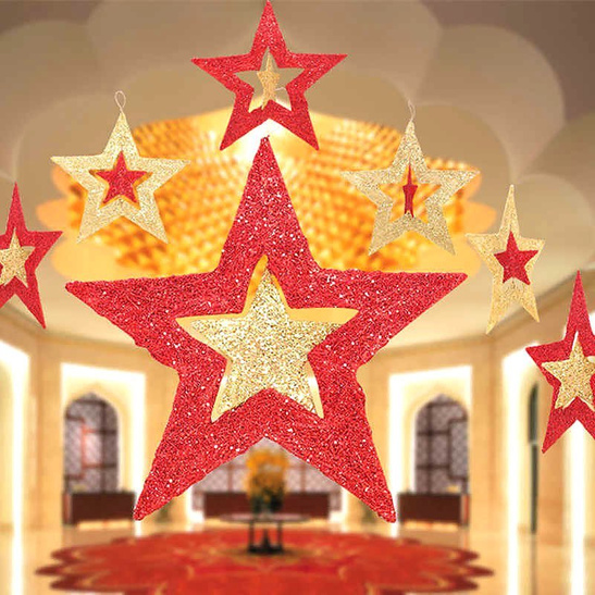 Lampion GWIAZDA 3D brokatowa 30cm - czerwona