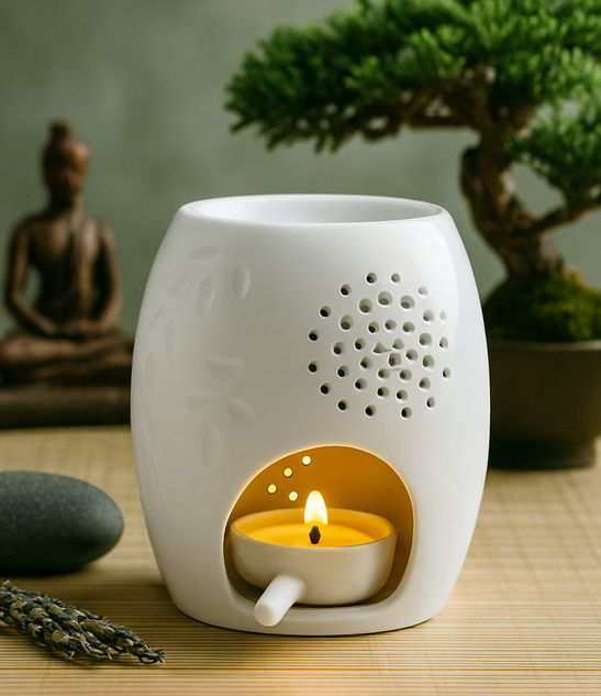 Kominek ceramiczny biały do aromaterapii 12,5 cm szkliwiony dekoracyjny