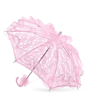 Różowa koronkowa parasolka z krótką rączką – dodatek na komunię i ślub