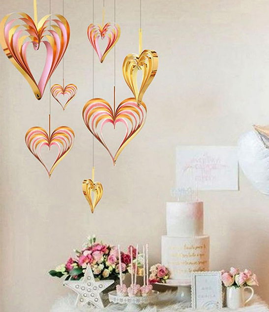 Dekoracje Złoto-Różowe Serca Papierowe Zestaw 4 Szt. 10-25cm Rocznica Ślub