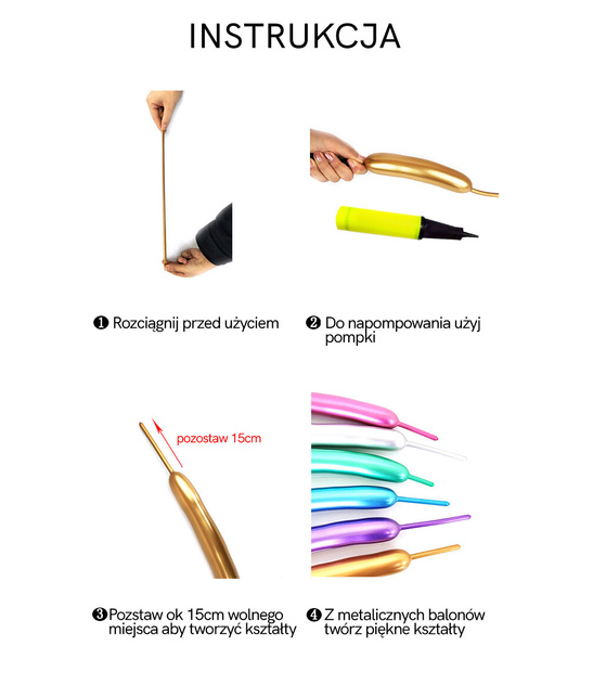 Balony rurki niebieskie pastelowe 100 szt. – Do modelowania kształtów