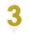 Świeczka urodzinowa złoty brokat cyfra 3 trzy