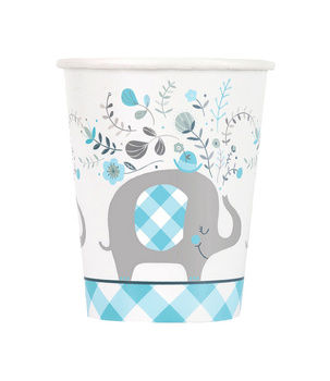 Kubki Papierowe na Baby Shower – Niebieski Słonik 266 ml, 8 szt.