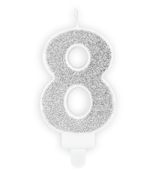 Świeczka urodzinowa srebrna brokat cyfra 8 osiem