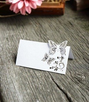 Wizytówki winietki MOTYLE LASER biały 10szt.