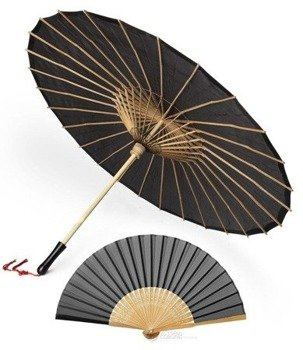 Parasolka + wachlarz CZARNY