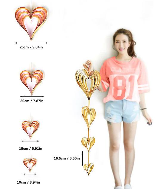 Dekoracje Złoto-Różowe Serca Papierowe Zestaw 4 Szt. 10-25cm Rocznica Ślub