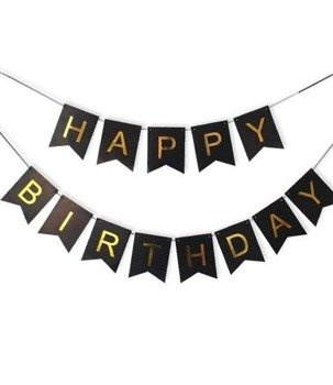 Girlanda papierowa baner - HAPPY BIRTHDAY - czarna