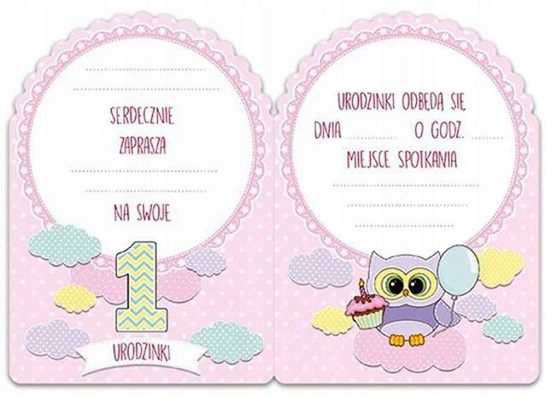 Zaproszenie na roczek - różowe sówki