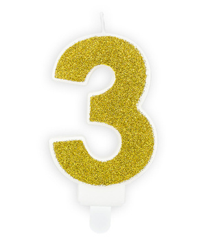 Świeczka urodzinowa złoty brokat cyfra 3 trzy