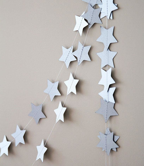 Girlandy papierowe - GWIAZDKI SREBRNE 4,5M