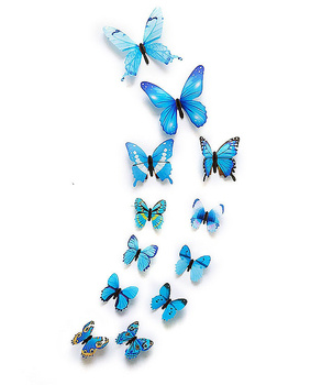 Naklejki 3D MOTYLKI NIEBIESKIE, 12 szt., dekoracja wnętrz i ogrodów
