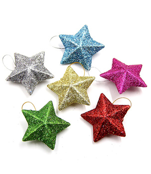 Ozdoby Choinkowe Gwiazdki 6 szt. – Brokatowe Dekoracje Świąteczne 5 cm