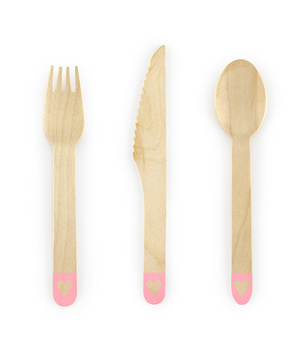  Sztućce drewniane Serca, róż 18szt