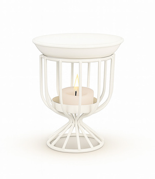 Świecznik kominek zapachowy metalowy Biały + ceramiczny talerzyk 2w1 10,5 cm