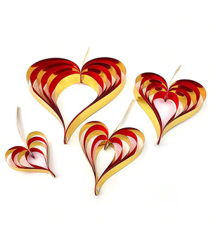 Dekoracje Złoto-Czerwone Serca Papierowe Zestaw 4 Szt. 10-25cm Walentynki Ślub