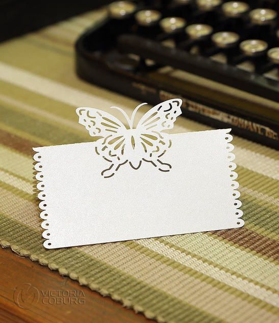 Wizytówki winietki MOTYL LASER ecru 10szt.