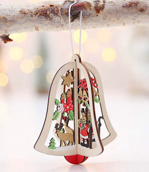 Przestrzenna Ozdoba Choinkowa 3D – Drewniany Dzwonek 10 cm