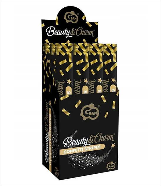 Tuba strzelająca konfetti 40 cm – złote paski, dekoracja na imprezy