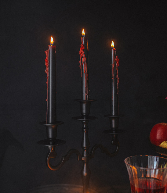 Świece stożkowe krwawiące 25 cm, czarne, zestaw 3 szt. Halloween