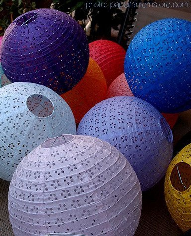 Lampion kula AŻUR 30cm - niebieski jasny