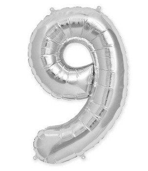 Balon foliowy 100cm - srebrna cyfra 9