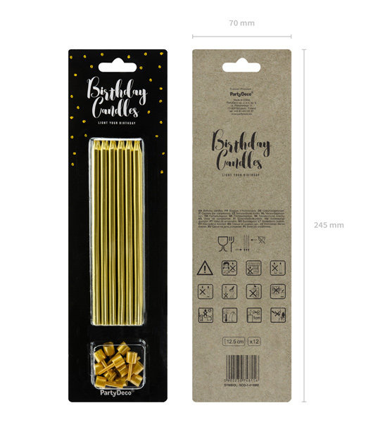 Świeczki urodzinowe na tort ZŁOTE 12szt.