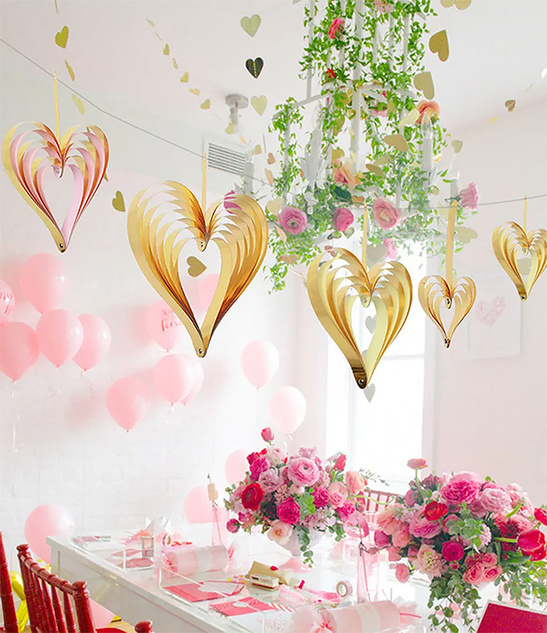 Dekoracje Złoto-Różowe Serca Papierowe Zestaw 4 Szt. 10-25cm Rocznica Ślub