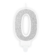 Świeczka urodzinowa srebrna brokat cyfra 0 zero