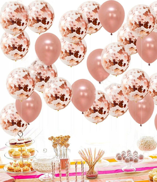 Zestaw Balonów 30 szt. Rose Gold – na Wesele, Urodziny, Przyjęcia