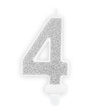 Świeczka urodzinowa srebrna brokat cyfra 4 cztery