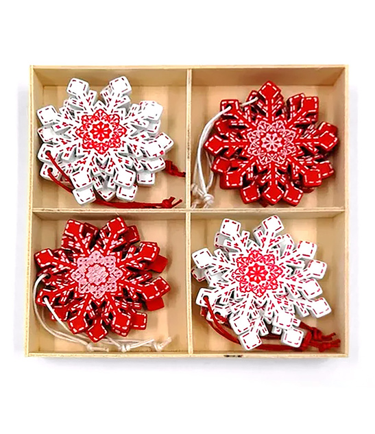 Świąteczne ozdoby choinkowe – Śnieżynki, 12 szt., czerwono-białe