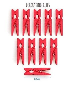 Klamerki spinacze ozdobne 3,5cm x 10szt - czerwone
