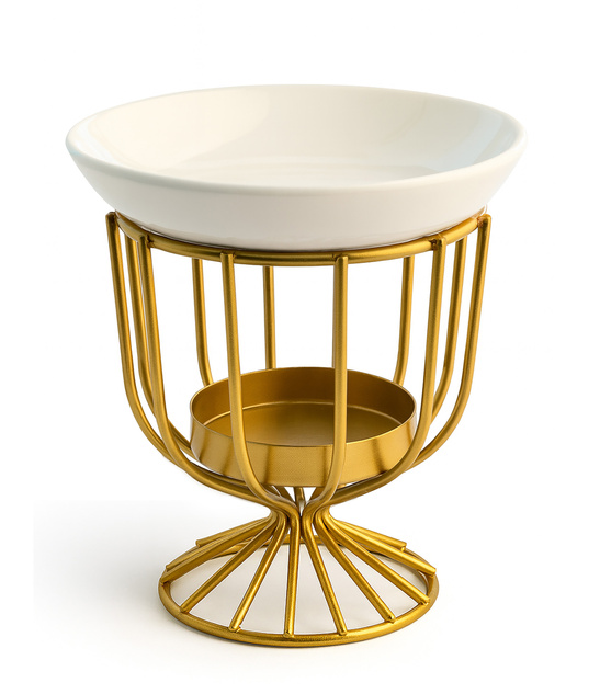 Świecznik kominek zapachowy metalowy + ceramiczny talerzyk 2w1 10,5 cm