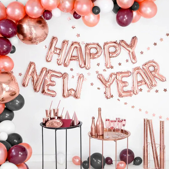 Balony foliowe napis HAPPY NEW YEAR różowe złoto 40cm