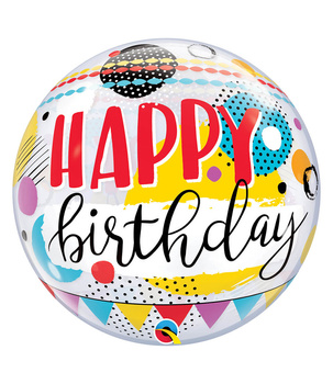 Balon foliowy Bubble 56 cm Happy Birthday - Qualatex