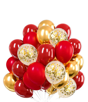 Zestaw balonów czerwono-złotych z konfetti 30 szt. – dekoracja