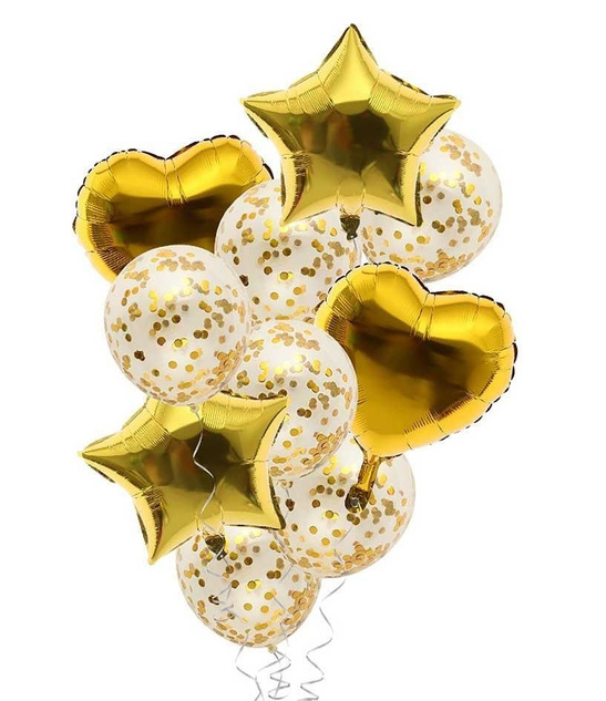 Balony konfetti złote ZESTAW - 10szt