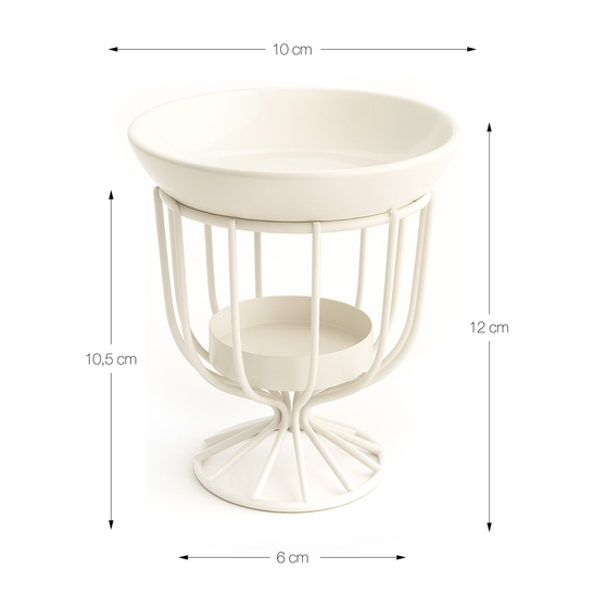 Świecznik kominek zapachowy metalowy Biały + ceramiczny talerzyk 2w1 10,5 cm