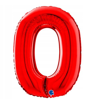 Czerwony balon foliowy cyfra 0 – 66 cm Grabo, oszczędny w zużyciu helu
