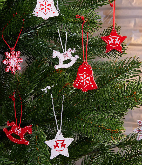 Świąteczne ozdoby choinkowe – Śnieżynki, 12 szt., czerwono-białe