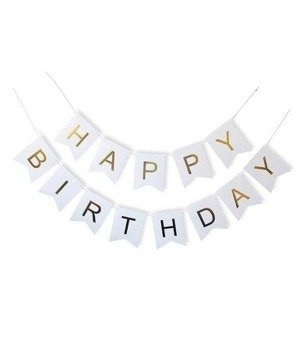 Girlanda papierowa baner - HAPPY BIRTHDAY - biała