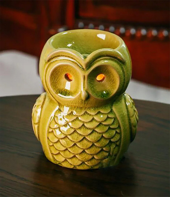 Podgrzewacz kominek do aromaterapii sowa miodowy, 10,5 cm, ceramiczny