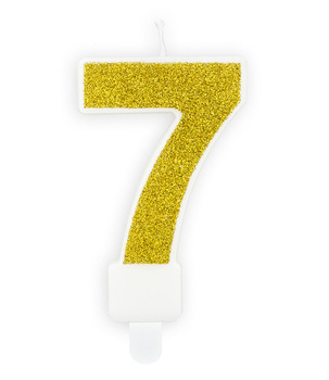 Świeczka urodzinowa złoty brokat cyfra 7 siedem