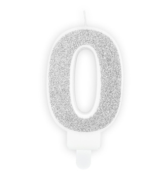 Świeczka urodzinowa srebrna brokat cyfra 0 zero