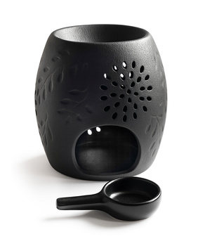 Czarny ceramiczny kominek aromaterapeutyczny z wzorem i tłoczeniem