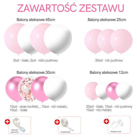 ZESTAW girlanda balonowa róż PINK 104szt