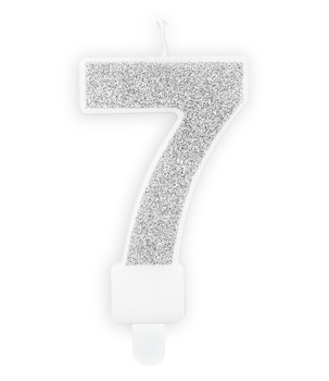Świeczka urodzinowa srebrna brokat cyfra 7 siedem
