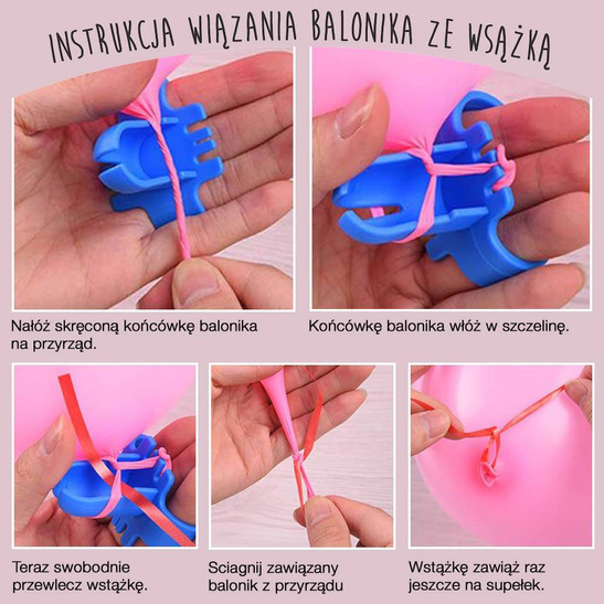 Przyrząd do wiązania balonów - róż 10SZT.
