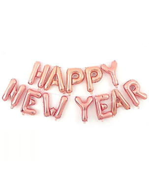 Balony foliowe napis HAPPY NEW YEAR różowe złoto 40cm